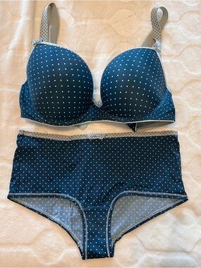 Polka Dot Teal Bra & Brief Set - Soft Support